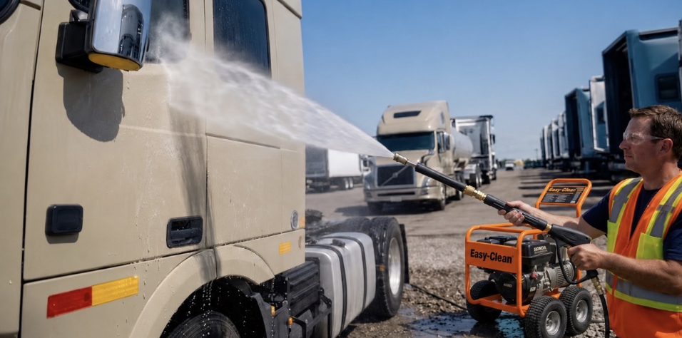 Pressure washing in action